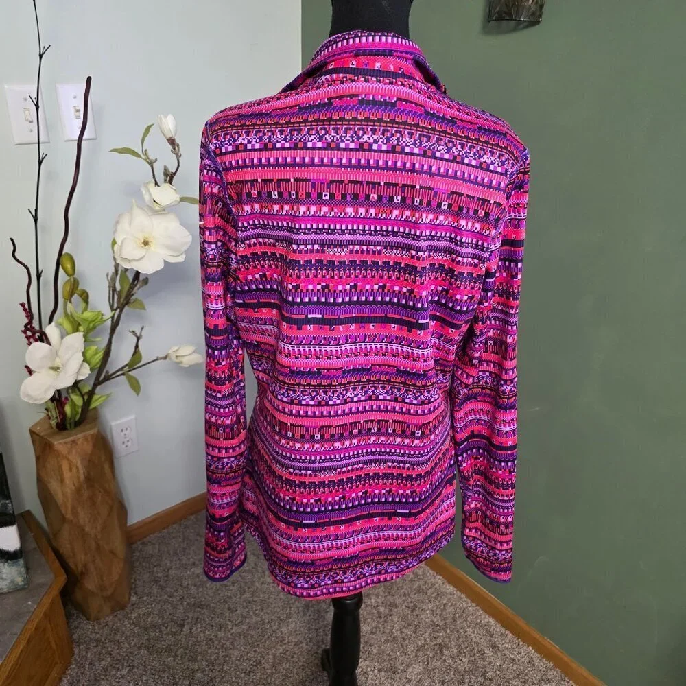 Women's Nike Pro 1/2 Zip Pullover XL Pink Purple Multi Print Athletic